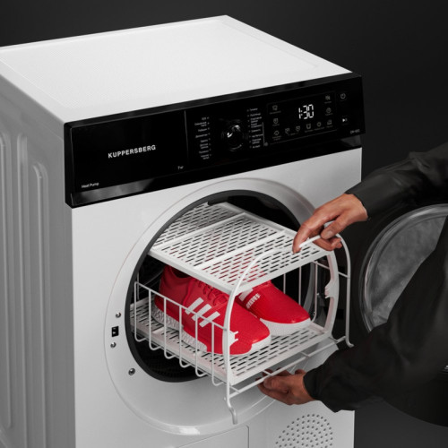 Сушильная машина Kuppersberg/ Сушильная машина Kuppersberg, High-Tech, ВхШхГ 85х59.5х53.5 см, загрузка 7 кг, 16 программ, тепловой насос, отсрочка старта, комбинированное управление, защита от сминания, энергоэффективность А++, цвет белый