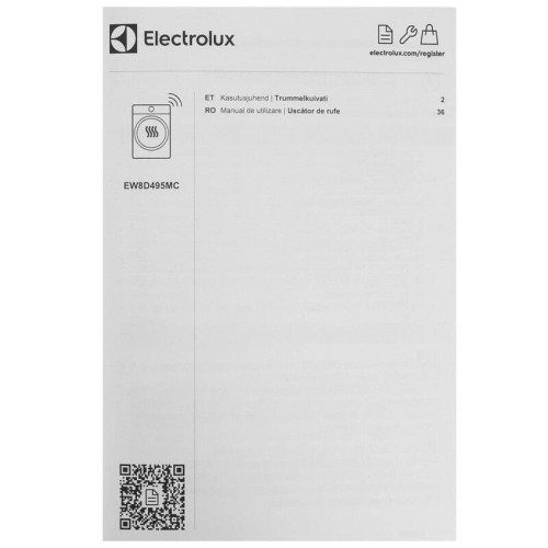 Сушильный барабан ELECTROLUX/ Сушильный барабан с тепловым насосом,SteamCare,глубина, см: 63.8, Цвет: белый, Максимальная загрузка белья (кг): 9, 12 программ, инверторный мотор,панель управления на английском языке