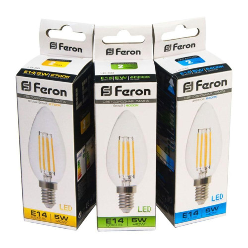 Лампа светодиодная LED 5вт Е14 белый свеча FILAMENT