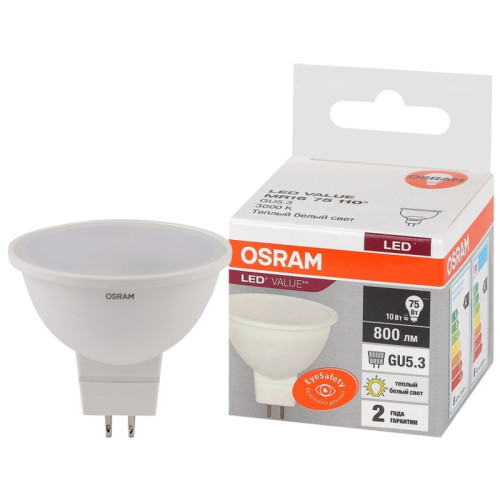 Лампа светодиодная/ Лампа светодиодная LED 10 Вт GU5.3 3000К 800Лм сп т 220 В OSRAM(замена 75 Вт)