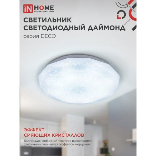 Светильник светодиодный серии/ Светильник светодиодный серии DECO ДАЙМОНД 36Вт 230В 6500К 3240Лм 380х55мм IN HOME