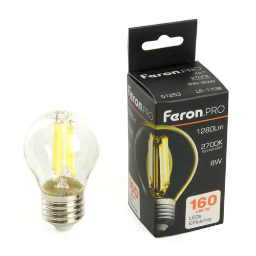 Лампа светодиодная/ Лампа светодиодная LED 8вт Е27 теплый шар FILAMENT .PRO