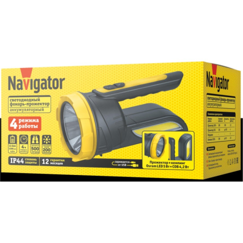 Фонарь светодиодный/ Фонарь светодиодный NPT-SP35-ACCU прожектор/кемпинг 1 Osram LED, 5 Вт + 1 COB, 4,2 Вт