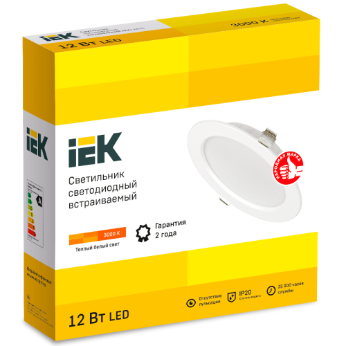 Светильник LED ДВО 1613 белый круг 12Вт 3000К IP20 IEK Светильник LED ДВО 1613 белый круг 12Вт 3000К IP20 IEK