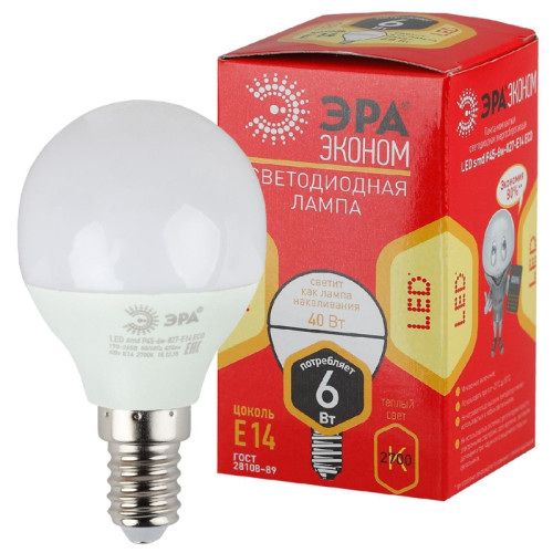 Лампа светодиодная/ Лампа светодиодная LED 6 Вт 480Лм 2700К шар теплый E14 220-240В LED P45-6W-827-E14 Red Line