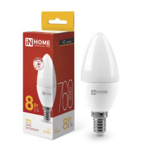 Лампа светодиодная/ Лампа светодиодная LED-СВЕЧА-VC 8Вт 230В Е14 3000К 760Лм IN HOME