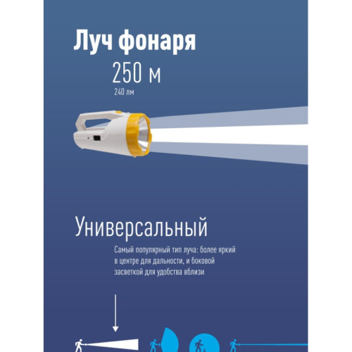 Фонарь/ Фонарь-прожектор аккумуляторный , 3W LED, аккум. 4V 2Ah, 240Lm, 16 часов,