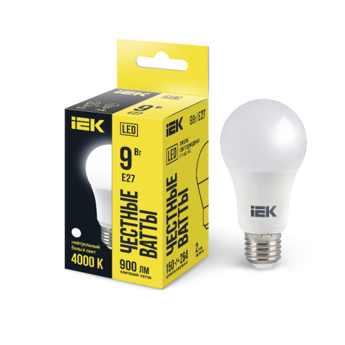 Лампа LED A60 шар 9Вт 230В 4000К E27 IEK