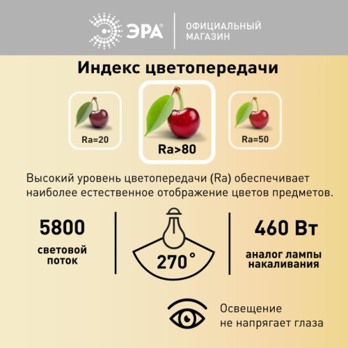 Лампа светодиодная/ Лампа светодиодная LED 60 Вт 5800Лм 4000К T120 нейтральный E27/E40 (переходник) 150-275В LED POWER T120-60W-4000-E27/E40 Red Line