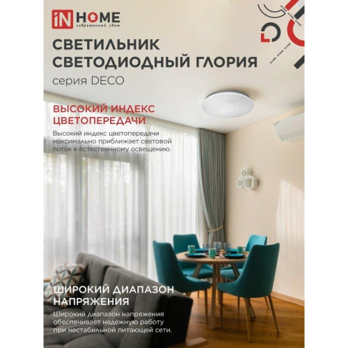 Светильник светодиодный серии/ Светильник светодиодный серии DECO ГЛОРИЯ 36Вт 230В 6500К 3240Лм 380х55мм IN HOME
