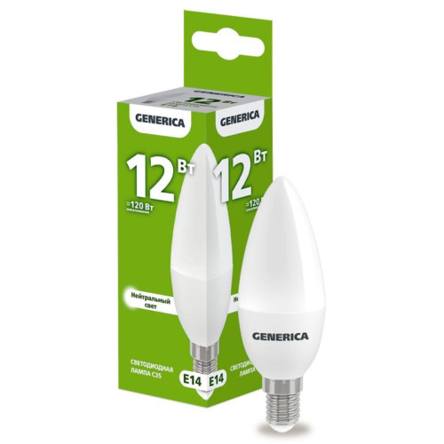 Лампа светодиодная C35 свеча 12Вт 230В 4000К E14 GENERICA