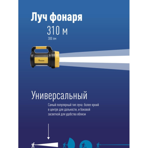 Фонарь/ Фонарь-прожектор аккумуляторный , 5W LED + 20x0,5 W LED, аккум. 4V 2Ah, 300Lm - 6 часов, 380Lm - 3 часа,