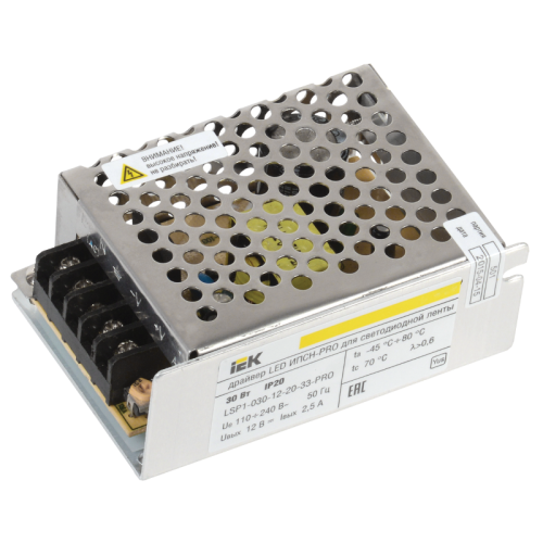 Драйвер LED ИПСН-PRO 30Вт 12 В блок - клеммы  IP20 IEK