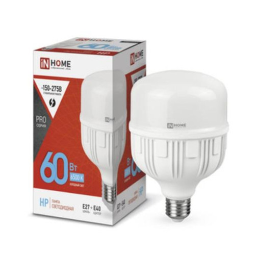 Лампа светодиодная/ Лампа светодиодная LED-HP-PRO 60Вт 230В E27 с адаптером Е40 6500К 5700Лм IN HOME