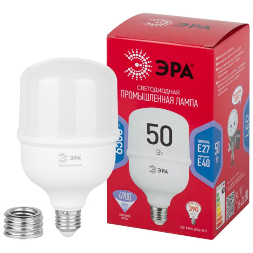 Лампа светодиодная/ Лампа светодиодная LED 50 Вт 4900Лм 6500К T100 холодный E27/E40 (переходник) 150-275В LED POWER T100-50W-6500-E27/E40 Red Line