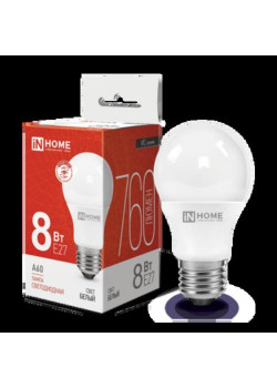 Лампа светодиодная/ Лампа светодиодная LED-A60-VC 8Вт 230В Е27 4000К 760Лм IN HOME