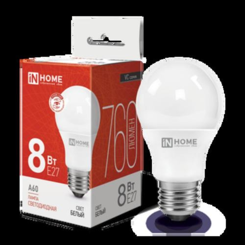 Лампа светодиодная/ Лампа светодиодная LED-A60-VC 8Вт 230В Е27 4000К 760Лм IN HOME