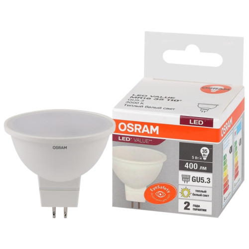 Лампа светодиодная/ Лампа светодиодная LED 5 Вт GU5.3 3000К 400Лм спот 220 В (замена 35Вт) OSRAM