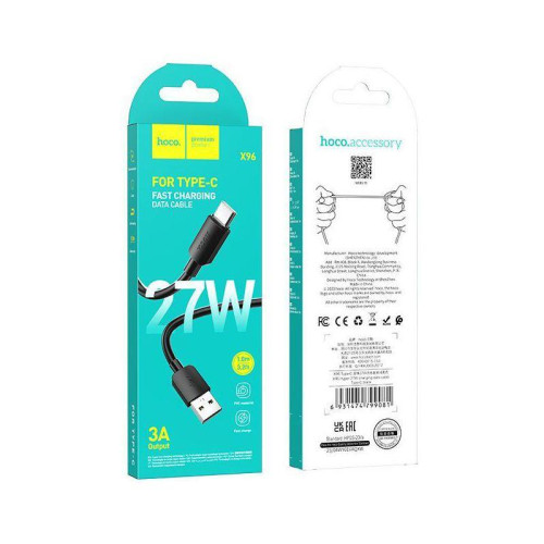 Кабель Hoco X96 Hyper X96 HYPER 27W TYPE-C USB (m)-USB Type-C (m) 1м черный коробка