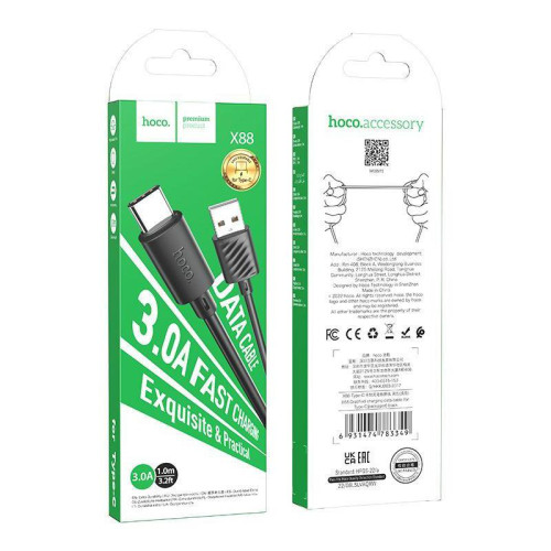 Кабель Hoco X88 Gratified X88 GRATIFIED TYPE-C USB (m)-USB Type-C (m) 1м черный