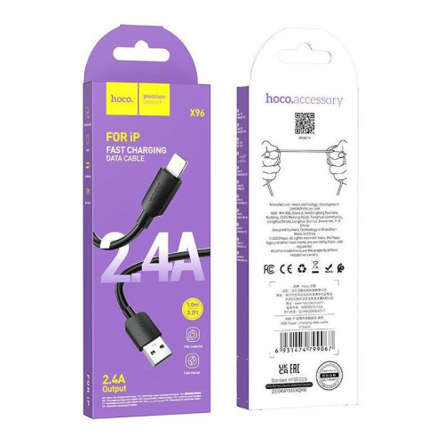 Кабель Hoco X96 Hyper iP USB (m)-Lightning (m) 1м черный коробка