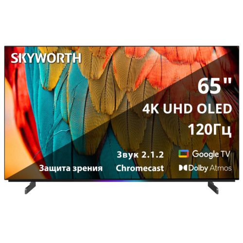 65'' OLED, Ultra HD, Google TV, 900Nit, Bluetooth, 120Hz, Freesync Premium (AMD), 2.1.2 ch (2*12W+20W SUB+5W*2) Dolby Atmos, 4хHDMI, 2хUSB, Digital Audio Output, Composite output, LAN,CI, динамическая подсветка при включении, 2 Pole, ультра-тонкий корпус 