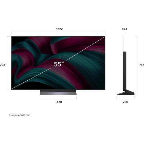 Телевизор 55'' LG/ 55'' OLED, Ultra HD, Smart TV, WebOS, Bluetooth, MR NFC, 120Hz Native (VRR 144Hz), 2.2ch 40Вт Dolby Atmos, 2хHDMI, 3хUSB, 1 Pole, Charcoal Black, 2025