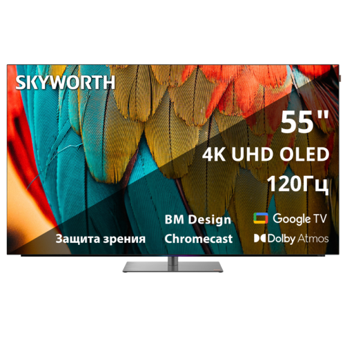 55'' OLED, Ultra HD, Google TV, 900Nit, Bluetooth, 120Hz, Freesync Premium (AMD), 2.1.2 ch (2*12W+20W SUB+5W*2) Dolby Atmos, 4хHDMI, 2хUSB, Digital Audio Output, Composite output, LAN,CI, динамическая подсветка при включении, подставка с функцией поворота