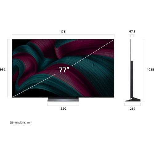 Телевизор 77'' LG/ 77'' OLED, Ultra HD, Smart TV, WebOS, Bluetooth, MR NFC, 120Hz Native (VRR 144Hz), 2.2ch 40Вт Dolby Atmos, 2хHDMI, 3хUSB, 1 Pole, Charcoal Black, 2025