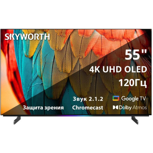55'' OLED, Ultra HD, Google TV, 900Nit, Bluetooth, 120Hz, Freesync Premium (AMD), 2.1.2 ch (2*12W+20W SUB+5W*2) Dolby Atmos, 4хHDMI, 2хUSB, Digital Audio Output, Composite output, LAN,CI, динамическая подсветка при включении, 2 Pole, ультра-тонкий корпус 