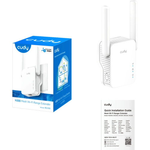 Усилитель Wi-Fi/ N300 Wi-Fi Mesh Repeater, AP mode,  300Mbps at 2.4GHz, 802.11/b/g/n,  1 10/100Mbps Port,  WPS button, Intelligent Signal Light, Access Control, LED control, Cudy APP