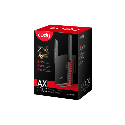 Усилитель Wi-Fi/ AX3000 Wi-Fi 6 Mesh Repeater, AP mode, Chipset MediaTek, Cudy Mesh Support,  2402Mbps at 5GHz + 574Mbps at 2.4GHz, 802.11ax/ac/a/b/g/n,  1 Gigabit Ethernet Port, WPS button, Intelligent Signal Light, WPA3, LED control