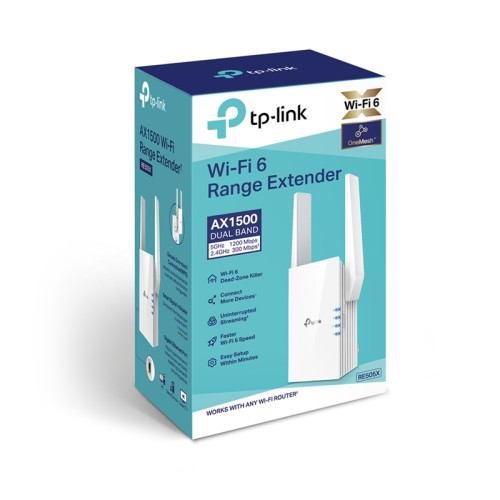 Усилитель Wi-Fi/ AX1500 dual band Wi-Fi range extender, 1201Mbps at 5G (2x2 MIMO) and 300Mbps at 2.4G (2x2 MIMO), support 802.11AX/WiFi 6, 2 external antennas, 1 Gigabit port