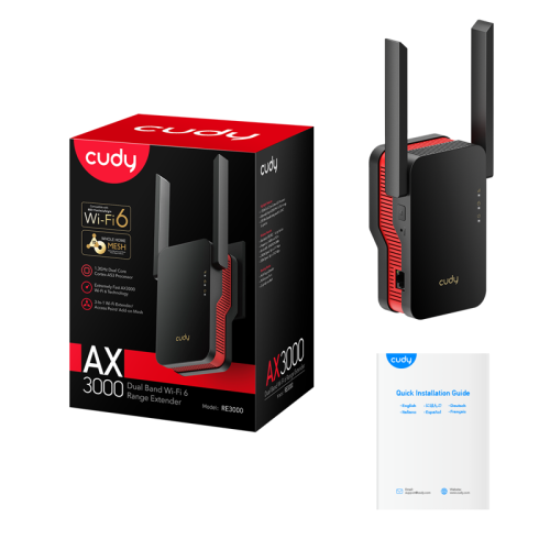 Усилитель Wi-Fi/ AX3000 Wi-Fi 6 Mesh Repeater, AP mode, Chipset MediaTek, Cudy Mesh Support,  2402Mbps at 5GHz + 574Mbps at 2.4GHz, 802.11ax/ac/a/b/g/n,  1 Gigabit Ethernet Port, WPS button, Intelligent Signal Light, WPA3, LED control