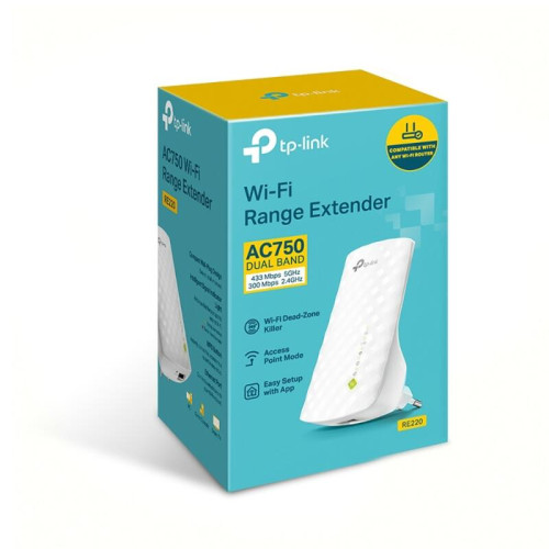 Усилитель Wi-Fi/ AC750 OneMeshTM WiFi Range Extender, 300Mbps at 2.4G and 433Mbps at 5G, compact house with internal antennas, 1 10/100Mbps Ethernet port, WPS button for quick setup, Smart Indicator for best location, support OneMeshTMtechnology (802.11k/