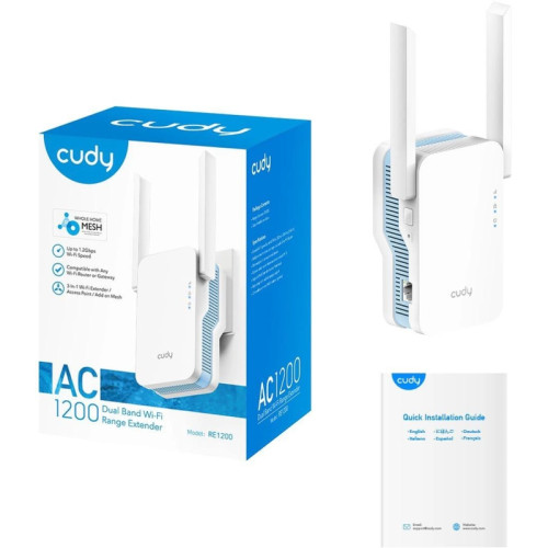 Усилитель Wi-Fi/ AC1200 Wi-Fi Mesh Repeater, AP mode, Chipset MediaTek, Cudy Mesh Support, 867Mbps at 5GHz + 300Mbps at 2.4GHz, 802.11ac/a/b/g/n, 1 10/100Mbps Port, WPS button, Intelligent Signal Light, Access Control, LED control, Cudy APP Усилитель Wi-Fi/ AC1200 Wi-Fi Mesh Repeater, AP mode, Chipset MediaTek, Cudy Mesh Support, 867Mbps at 5GHz + 300Mbps at 2.4GHz, 802.11ac/a/b/g/n, 1 10/100Mbps Port, WPS button, Intelligent Signal Light, Access Control, LED control, Cudy APP