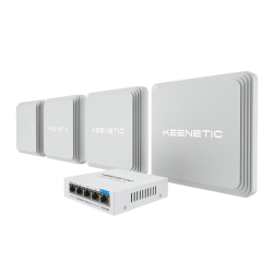 Маршрутизатор/ Набор Keenetic Orbiter Pro 4-Pack Гигабитный интернет-центр с Mesh Wi-Fi 5 AC1300, 2-портовым Smart-коммутатором, переключателем режима роутер/ретранслятор и питанием Power over Ethernet (БП не входят в комплект) и Keenetic PoE+ Switch 5 (K