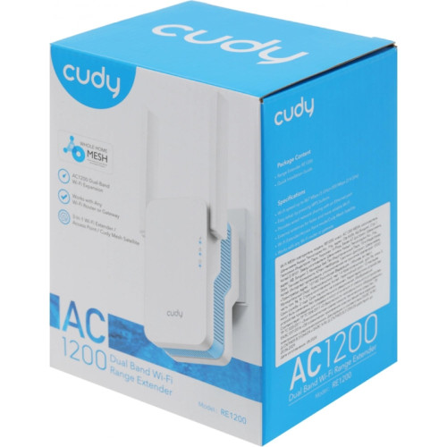 Усилитель Wi-Fi/ AC1200 Wi-Fi Mesh Repeater, AP mode, Chipset MediaTek, Cudy Mesh Support, 867Mbps at 5GHz + 300Mbps at 2.4GHz, 802.11ac/a/b/g/n, 1 10/100Mbps Port, WPS button, Intelligent Signal Light, Access Control, LED control, Cudy APP Усилитель Wi-Fi/ AC1200 Wi-Fi Mesh Repeater, AP mode, Chipset MediaTek, Cudy Mesh Support, 867Mbps at 5GHz + 300Mbps at 2.4GHz, 802.11ac/a/b/g/n, 1 10/100Mbps Port, WPS button, Intelligent Signal Light, Access Control, LED control, Cudy APP