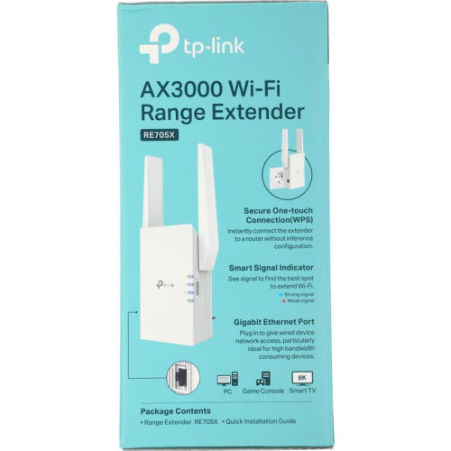Усилитель Wi-Fi/ AX3000 Wi-Fi 6 Range Extender, 574 Mbps at 2.4 GHz + 2402 Mbps at 5 GHz, 2 ? External Antennas, 1 ? Gigabit Port, Qualcomm 1.0GHz Dual-Core CPU, 1024 QAM, HE160, Wall Plugged