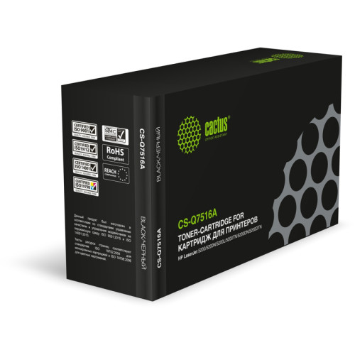 -/ Картридж лазерный Cactus CS-Q7516A Q7516A черный (12000стр.) для HP LJ 5200/5200N/5200L/5200TN/5200D