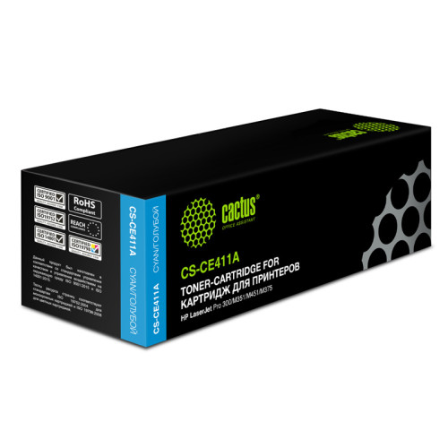 -/ Картридж лазерный Cactus CS-CE411A CE411A голубой (2600стр.) для HP LJ Pro 300/M351/M451/M375