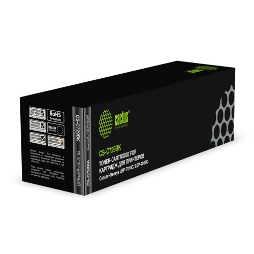 -/ Картридж лазерный Cactus CS-C729BK 729 BK черный (1200стр.) для Canon i-SENSYS LBP-7010C/ LBP-7018C