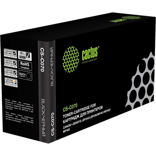 -/ Картридж лазерный Cactus CS-C070 070 черный (3000стр.) для Canon i-SENSYS LBP243/LBP246/MF461/MF463/MF465