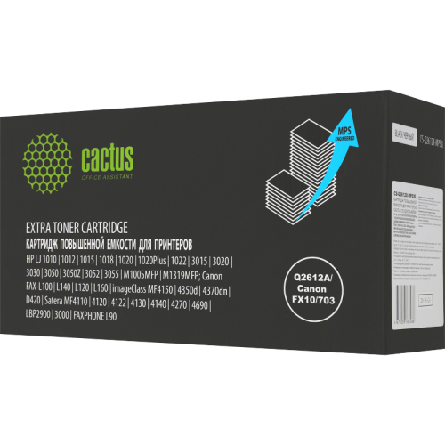 Картридж лазерный Cactus CS-Q2612X-MPSXL Q2612A/Canon FX10/703 черный (8000стр.) для HP LJ 1010/1012/1015/1018/1020/1020Plus/1022/3015/3020/3030/3050/3050Z/3052/3055/M1005MFP/M1319MFP; Canon FAX-L100/L140/L120/L160, imageClass MF4150/4350d/4370dn/D420, Sa