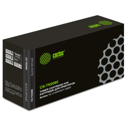 -/ Картридж лазерный Cactus CS-TN2080 TN-2080 черный (700стр.) для Brother HL-2130R/DCP-7055R