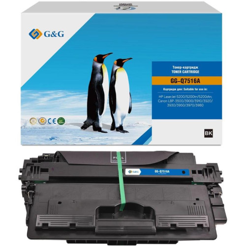 Тонер-картридж G&G GG-Q7516A Q7516A черный, 12000 стр., для HP LaserJet 5200/5200tn/5200dtn