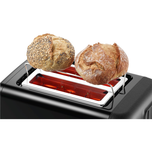 Тостер BOSCH TAT3P423 мощность 970Вт, отделений- 2, бесступенчатый терморегулятор, подогревание булочек, лоток для крошек, автоцентрирование тостов, цвет черный