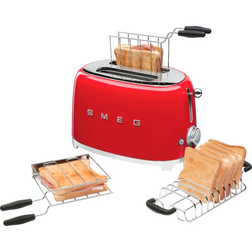 Стиль 50-х г.г, 2 ломтика, корпус из нержавеющей стали, 6 уровней поджаривания, красный