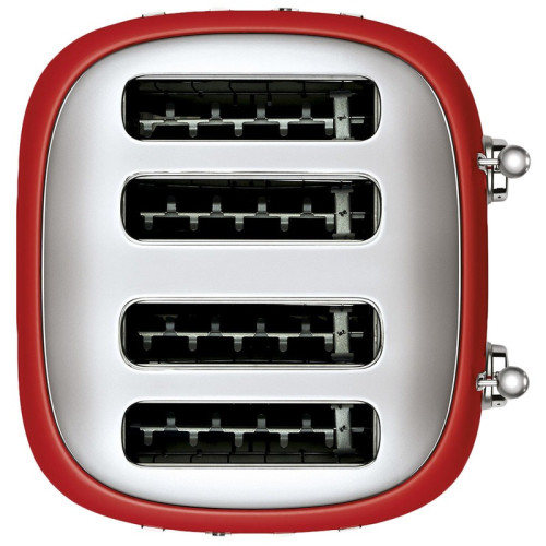 Тостер на 4 ломтика, Цвет красный; Функции: подогрев, размораживание, багель; 6 уровней поджаривания; Съемный поддон для крошек.