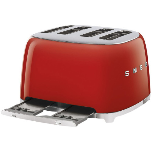 Тостер на 4 ломтика, Цвет красный; Функции: подогрев, размораживание, багель; 6 уровней поджаривания; Съемный поддон для крошек.